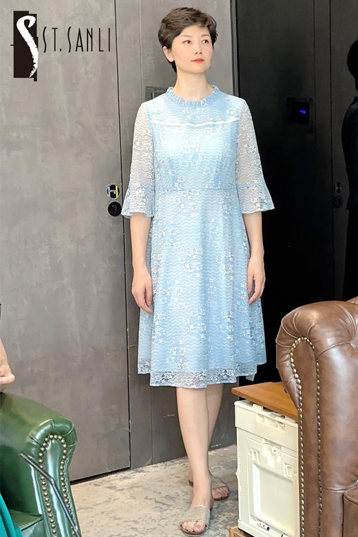 圣三利女装新夏季中长款蕾丝镂空连衣裙SL2027131 商品图6