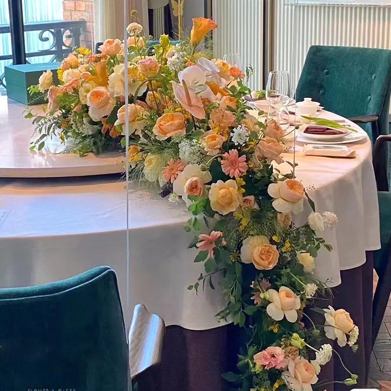 长形会议桌花西式餐厅生日派对纪念日烛光晚餐商务宴会会议庆典装饰