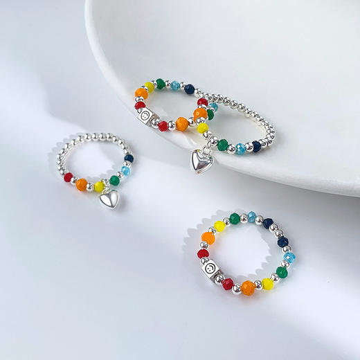 彩虹串珠戒指女2022年新款杨幂同款爱心轻奢高级时尚百搭闺蜜指环 商品图1