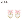 ZEGL粉色蝴蝶结爱心耳环女小众设计感高级耳钉2023年新款爆款耳饰 商品缩略图2