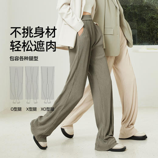 逸阳春夏款高腰压褶阔腿裤女直筒宽松米白色拖地裤子9901 商品图3