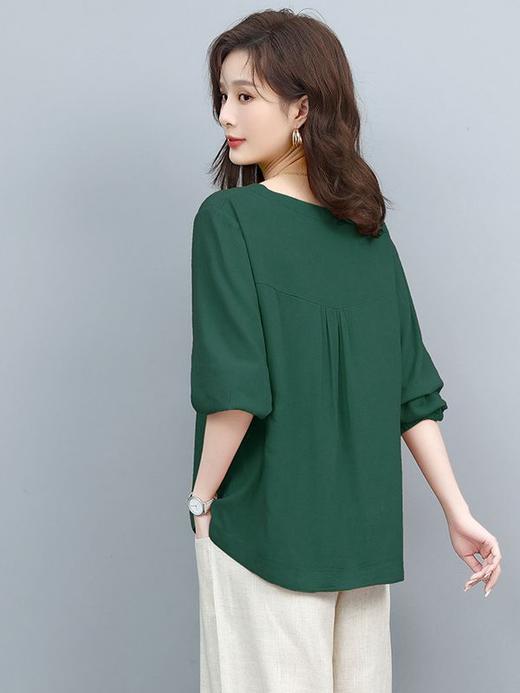 纯色长袖T恤女，春秋季休闲透气舒适小V领简洁大气上衣HR-WY31189 商品图4