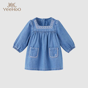 英氏童装女童连衣裙2023秋季新款休闲牛仔裙YRLAJ3P244A
