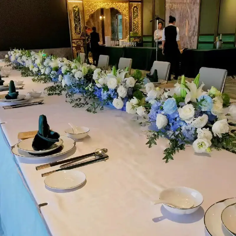 长形会议桌花西式餐厅生日派对纪念日烛光晚餐商务宴会会议庆典装饰