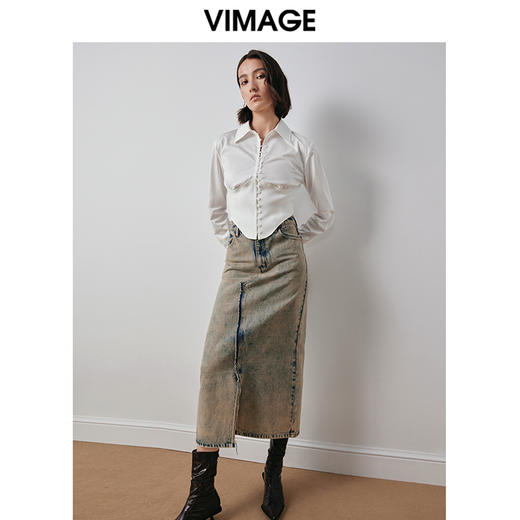 VIMAGE纬漫纪秋季新款百搭显瘦不规则设计感小众衬衫女上衣V2009611 商品图1