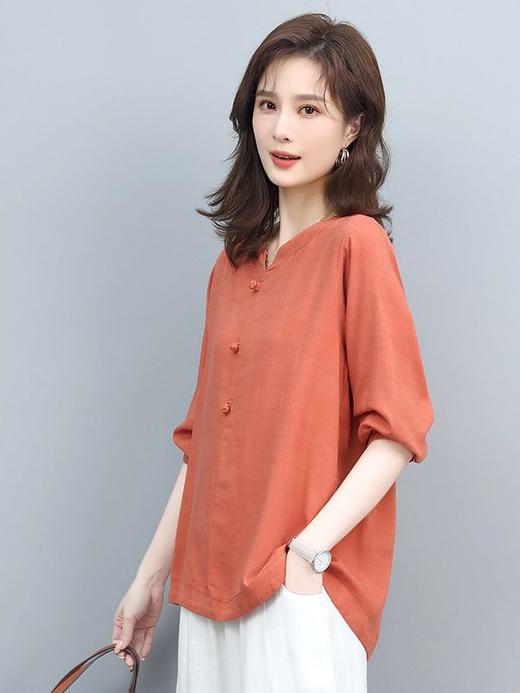 纯色长袖T恤女，春秋季休闲透气舒适小V领简洁大气上衣HR-WY31189 商品图3