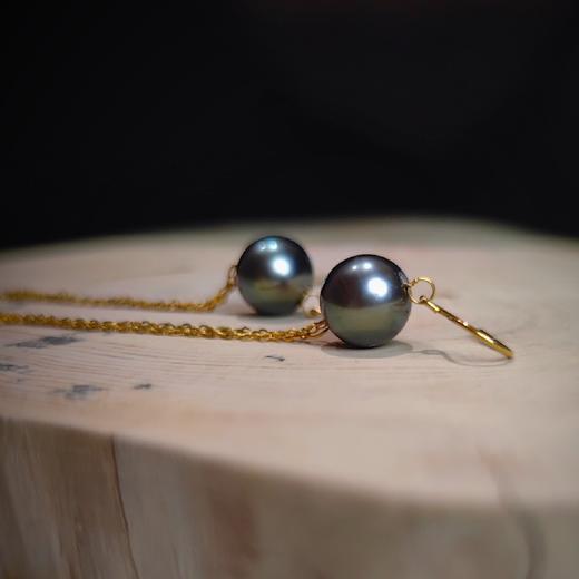 18k镶嵌塔希提海水黑珍珠耳环 商品图4