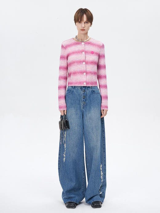 Self Who纯棉复古牛仔裤女2023新款秋季高腰显瘦破洞直筒阔腿裤子 商品图3