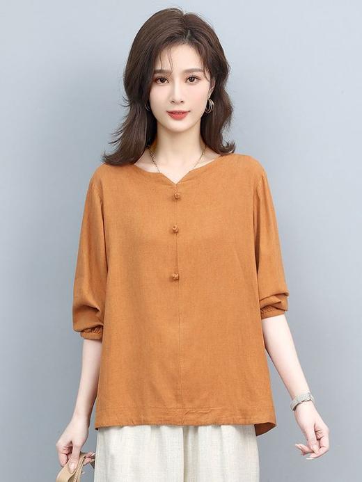 纯色长袖T恤女，春秋季休闲透气舒适小V领简洁大气上衣HR-WY31189 商品图2