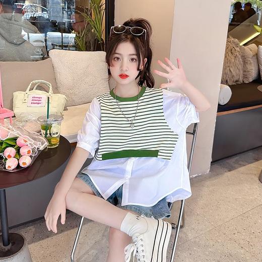 女童短袖T恤夏季2023新款童装女孩纯棉夏装女大童假两件儿童上衣 商品图0