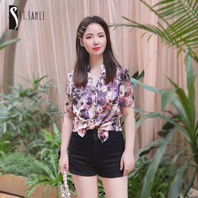 圣三利女装 新款优雅桑蚕丝印花衬衫SL2024170