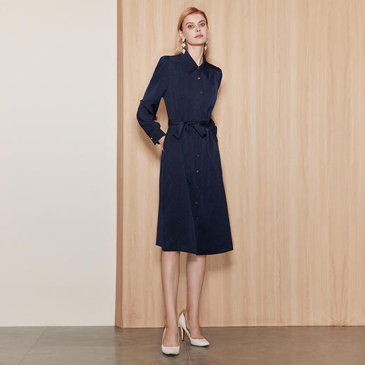 EITIE爱特爱新品秋季新款高腰修身显瘦气质优雅系带连衣裙7107808 商品图3