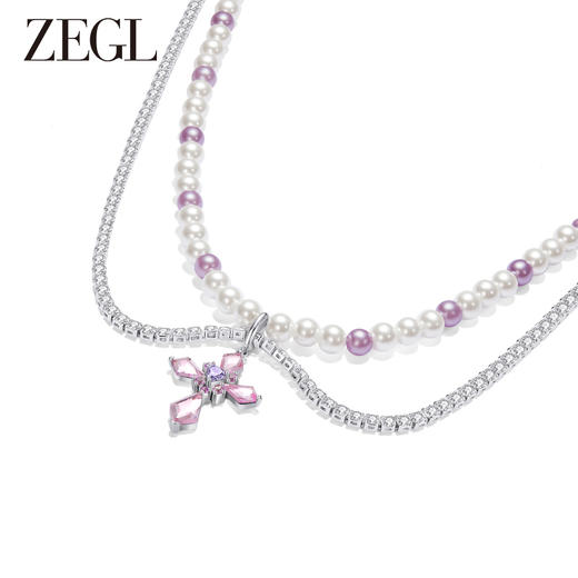 ZEGL设计师仙甜十字架系列叠戴珍珠项链女款轻奢高级感双层锁骨链 商品图0