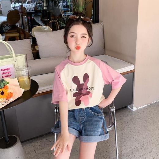 女童短袖T恤夏装2023新款洋气童装女大童儿童夏季半袖棉质上衣潮 商品图1