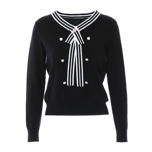 EITIE爱特爱秋季新款经典黑白撞色显瘦简约百搭通勤针织衫7101806 商品图5