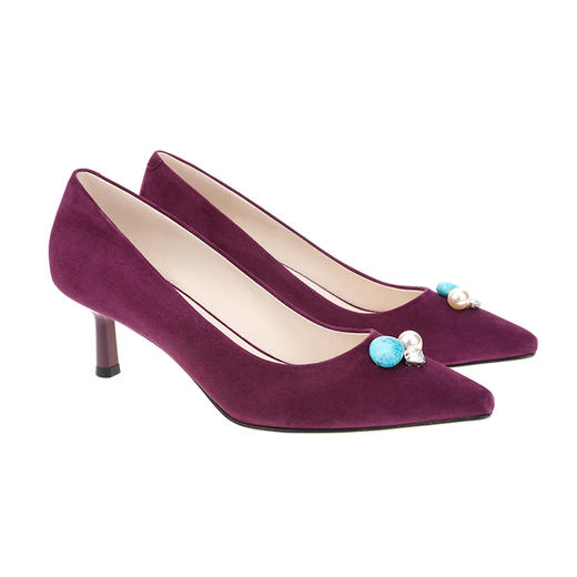 sheme高原狂想曲系列素面点缀绿松石和珍珠优雅细跟女士单鞋可定制 商品图14