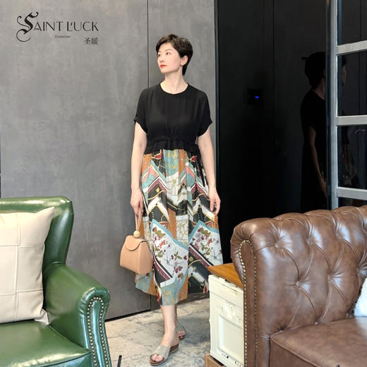 SAINT L’UCK/圣媛女装夏季中长拼接款雪纺连衣裙SA220L03 商品图0