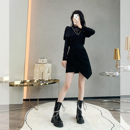 【大货捡漏，不退不换】   不规则下摆褶皱单排扣显瘦裙 商品图3