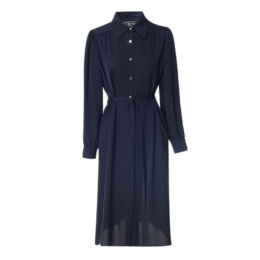 EITIE爱特爱新品秋季新款高腰修身显瘦气质优雅系带连衣裙7107808 商品图5