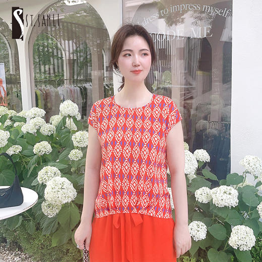 圣三利女装 新款异域波西米亚印花轻薄连袖圆领衫，上衣SL2022140 商品图0