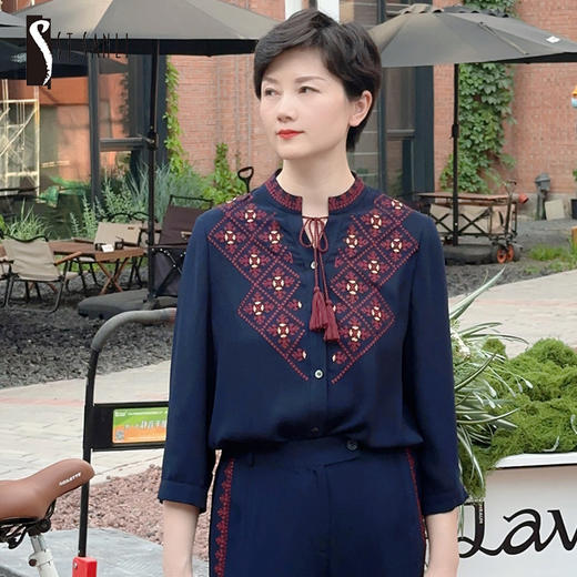 圣三利女装  民族时尚刺绣绑带衬衫SL2014179 商品图0