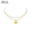 ZEGL设计师金币系列金色圆牌项链女双层叠戴贝壳锁骨链choker颈链 商品缩略图0
