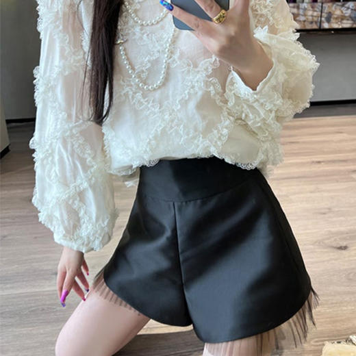 #小程序年中福利# 百搭显瘦高腰双层网纱短裤 商品图1