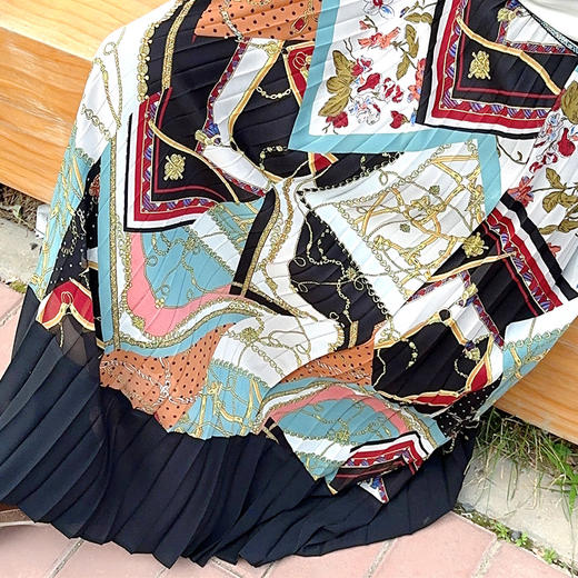 SAINT L’UCK/圣媛女装  时尚优雅多彩印花百褶半身裙SA220B23 商品图4