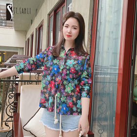 圣三利女装 五彩印花针织基础款衬衫SL2014106