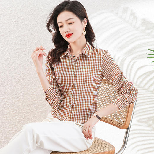 格子衬衫女款长袖春秋款，新款宽松中年妈妈装小衫打底衬衣上衣QB-TLCZ96333 商品图8
