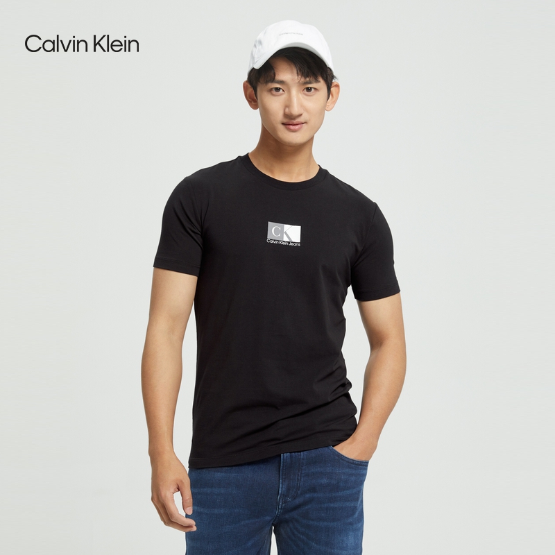 【海南专供价】CKJ男士时尚简约圆领拼色印花透气休闲短袖T恤J319952