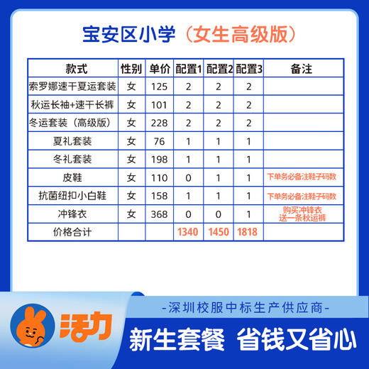 2023宝安区小学新生套餐校服（西湾小学、海城小学、径贝小学备注学校赠送校徽） 商品图3