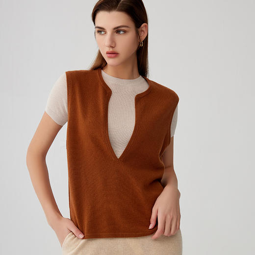 【无袖羊绒马甲】羊绒世家23年秋冬新品100%山羊绒无袖坎肩上衣 商品图2