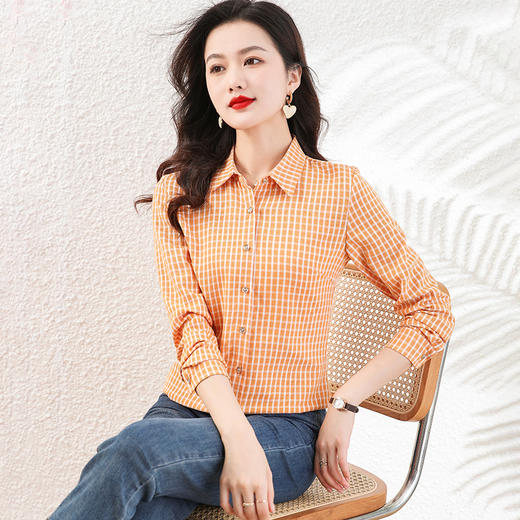 格子衬衫女款长袖春秋款，新款宽松中年妈妈装小衫打底衬衣上衣QB-TLCZ96333 商品图5