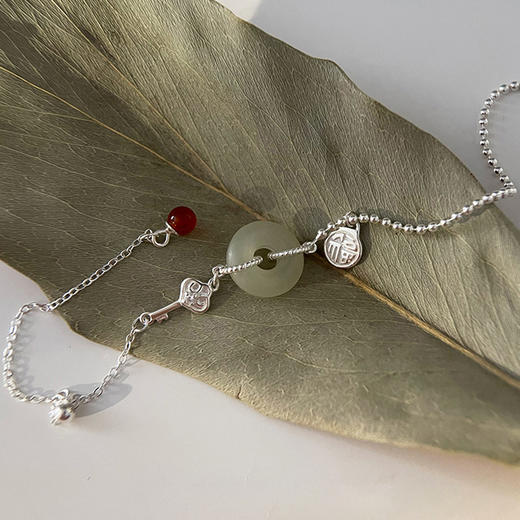 【国潮和田玉平安扣手环】新中式文艺红玛瑙手链 轻奢钥匙福字流苏手串 商品图2