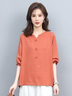 纯色长袖T恤女，春秋季休闲透气舒适小V领简洁大气上衣HR-WY31189