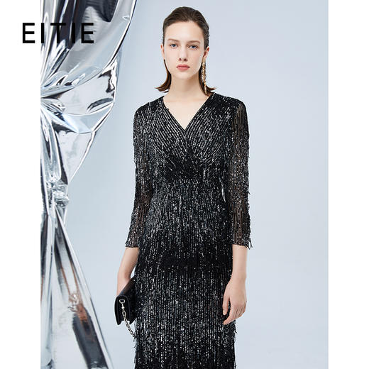 EITIE爱特爱秋季新款优雅刺绣亮片礼服连衣裙7577206 商品图0