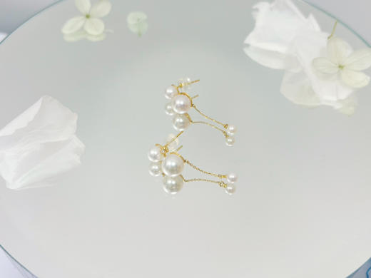 18K金akoya珍珠耳钉5.5-6+7.5-8+3.5-4mm 商品图0