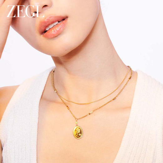 ZEGL设计师金币系列金色叠戴项链女款2023新款爆款双层甜酷锁骨链 商品图1