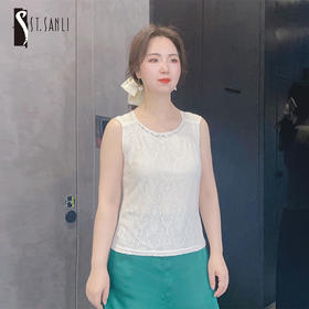 圣三利女装   新款时尚钉珠拼接蕾丝背心上衣SL2013101