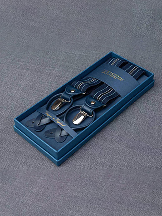 callisto蓝色进口橡筋背带 两用款 可拆卸 金属扣（德国电镀工艺）、牛皮扣件带 DSSUS002M 商品图1