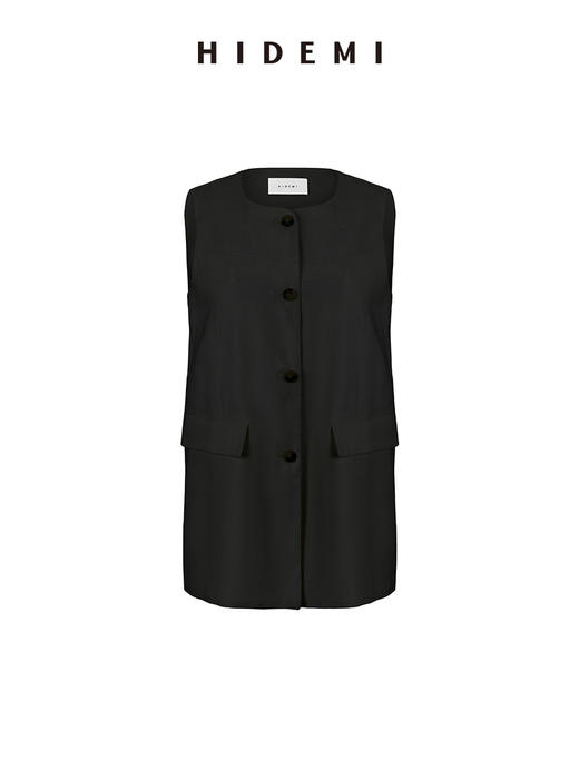 HIDEMI 水洗亚麻圆领口袋显瘦极简西装马甲 商品图6