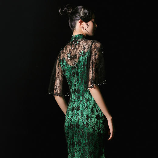 荷言HEYEN高定薄雾浓 蕾丝中式鱼尾手工旗袍高级定制时装周大秀 商品图1