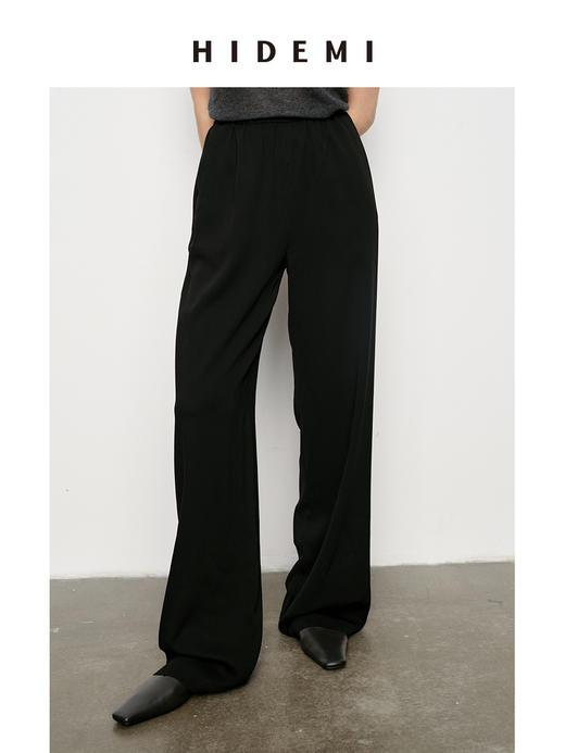 HIDEMI 升级版褶皱竖条松紧带式垂坠感醋酸空气裤 商品图7