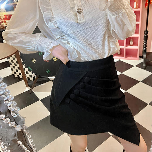 【大货捡漏，不退不换】   不规则下摆褶皱单排扣显瘦裙 商品图0