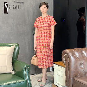 圣三利女装桑蚕丝民族风印花连衣裙SL2027140