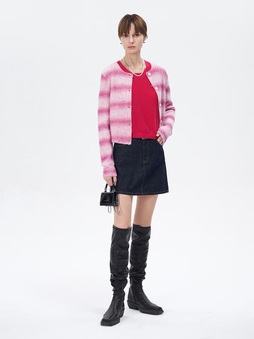 Self Who秘鲁羊驼毛衣开衫女2023新款秋季短款圆领长袖针织衫上衣 商品图2