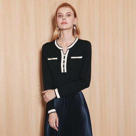 EITIE爱特爱秋季新款时尚简约修身显瘦套头打底毛针织衫7101807 商品图2