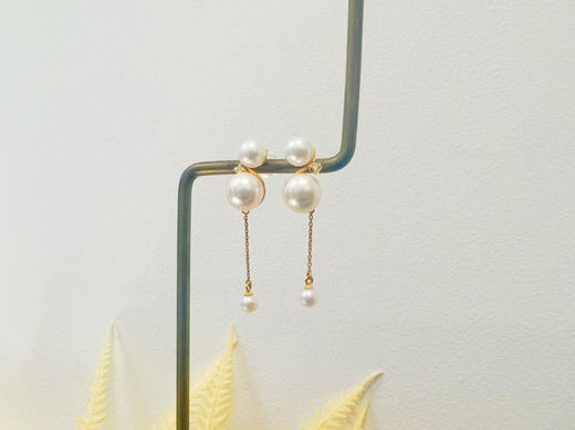 18K金akoya珍珠耳钉5.5-6+7.5-8+3.5-4mm 商品图1