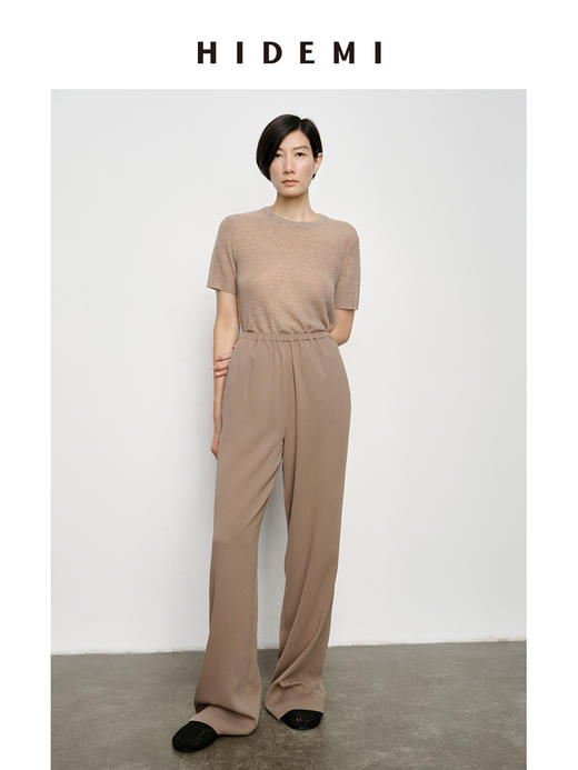 HIDEMI 升级版褶皱竖条松紧带式垂坠感醋酸空气裤 商品图1